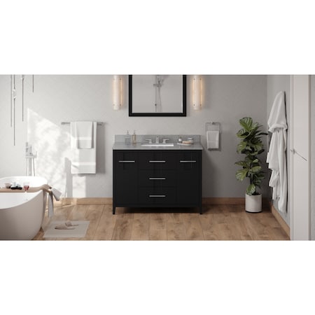 Jeffrey Alexander 48In. Black Katara Vanity, Steel Grey Cultured Marble Vanity Top, Undermount Rectangle Bowl VKITKAT48BKSGR
